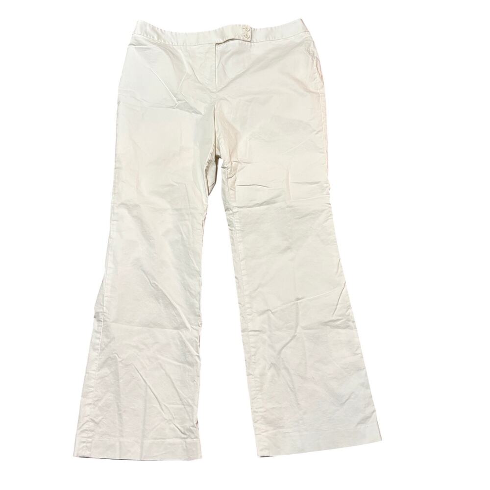 Ann Taylor Cotton Pants Women's 14 White Flared Leg No Belt Loops W36 L31 Lined
